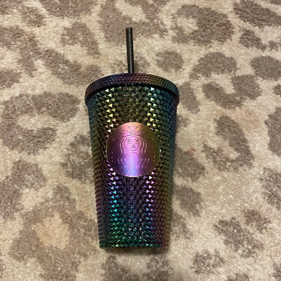 Starbucks Halloween FALL 2023 Black Bling Oil Slick Rainbow Studded Cup 16 oz - Picture 1 of 5
